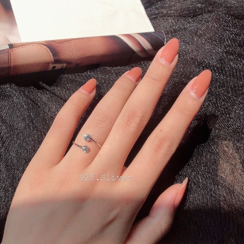 925 Silver Double Diamond Ring Pembukaan Cincin Ukuran Disesuaikan Cincin Sederhana Gaya Korea Cincin Wanita