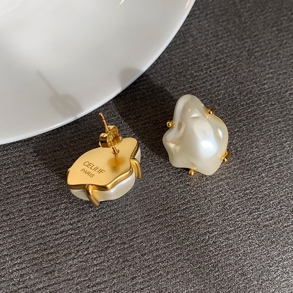 Anting Tusuk Asimetris Model Baroque Dengan Mutiara Gaya Korea Untuk Wanita
