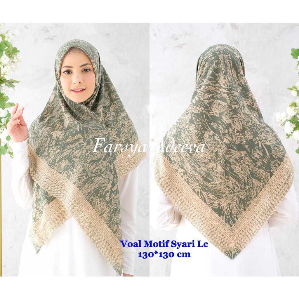 Hijab Motif Syari Terbaru Segiempat motif syari Lasercut 130x130  Hijab Voal Syari safa hijab motif Seragam