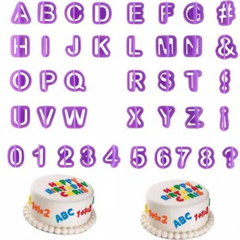 40pcs Cetakan Fondant Abjad Alphabet Huruf Angka Number Simbol Plastik Cookie Cutter Set Bento Bekal