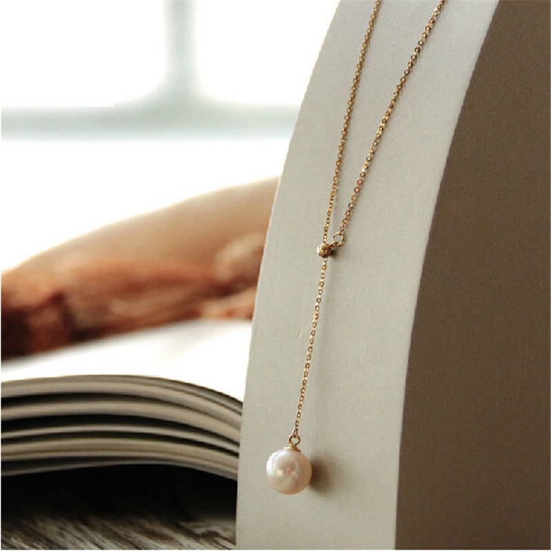 [Ready Stock]Fashion Simple Silver Plated Sweet Pearl Pendant Necklace