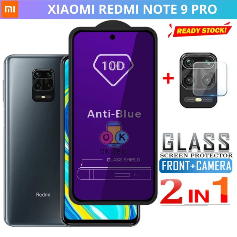 2In1 Tempered Glass Tg Anti Blue Light Full Layar Kamera Redmi Note 9 Pro Screen Protector