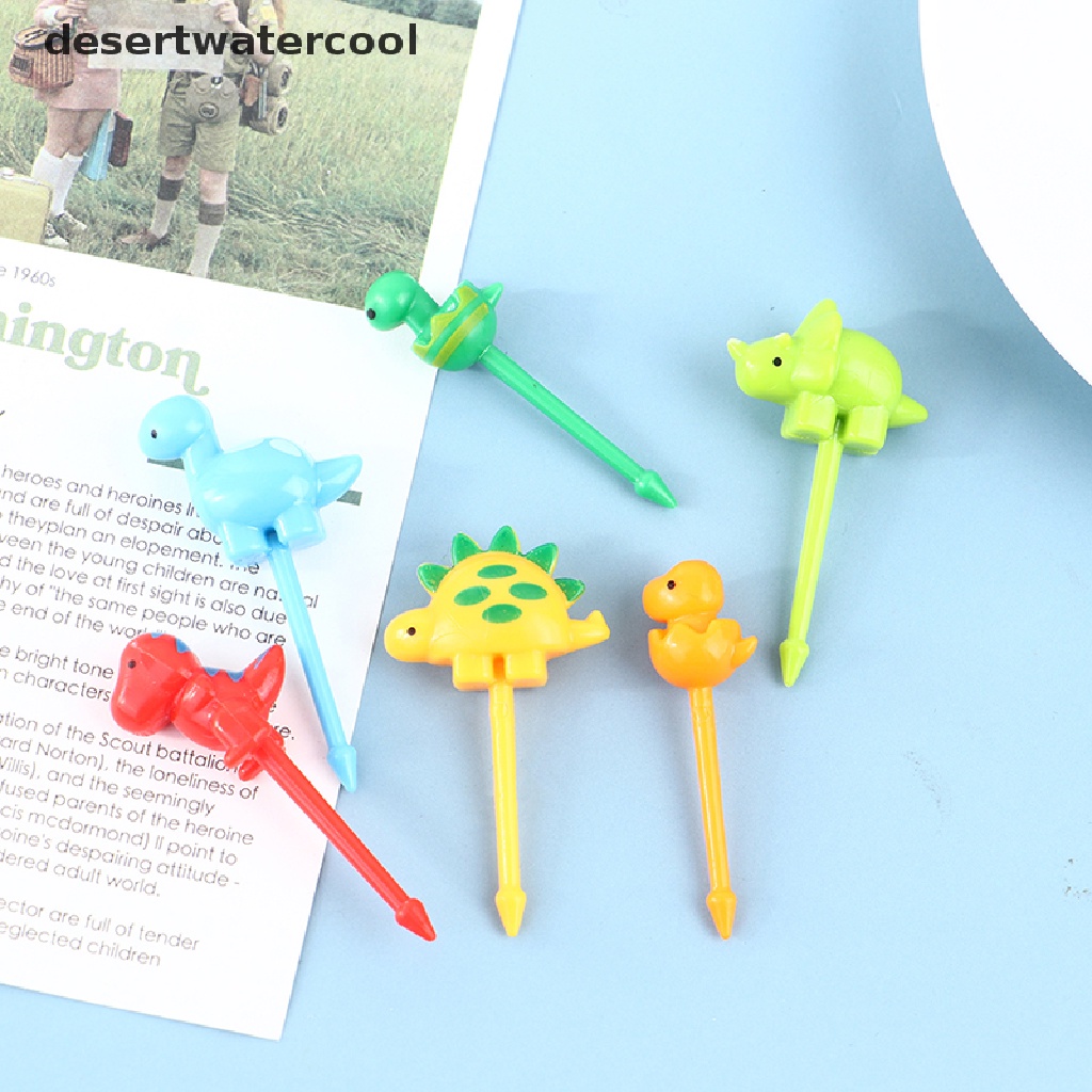 Deid 6pcs / set Garpu Buah / Snack Mini Bentuk Kartun Dinosaurus Untuk Anak