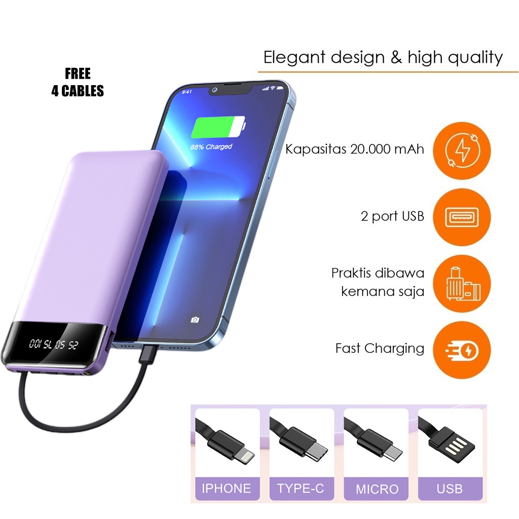 Powerbank 20000mah/ Power Bank Fast Charging USB Portable LED display 3IN1 FLASHLIGHT+PHONE HOULDER+POWERBANK