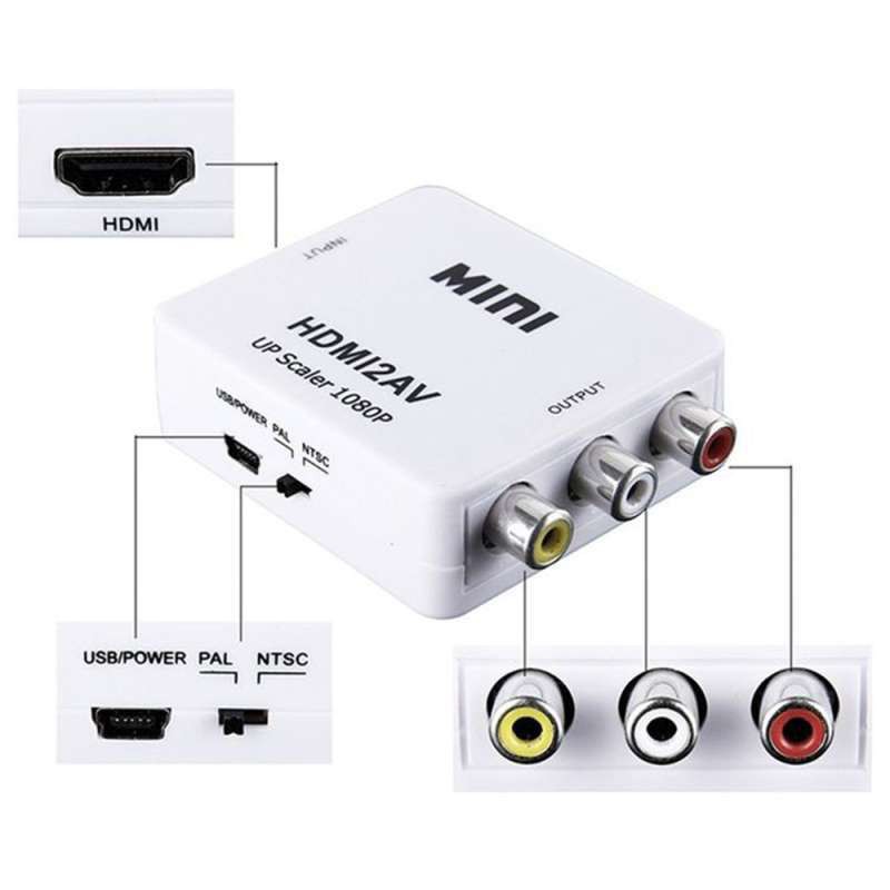 HDMI2AV | CONVERTER HDTV STANDART FEMALE TO AV FEMALE `MINI`+ KABEL USB 5 PIN MALE / HDMI2AV (BLACK/WHITE)