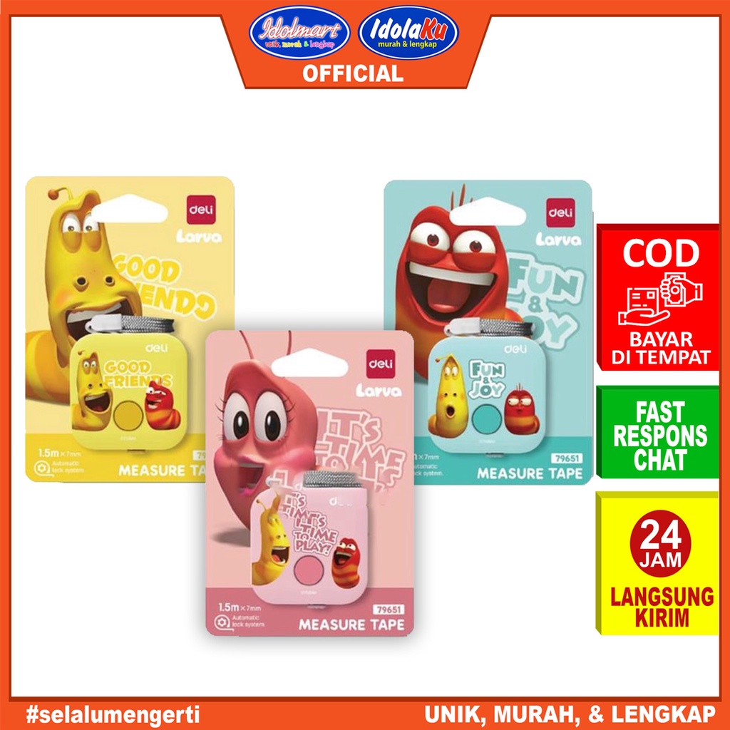 IDOLMART Deli Larva Measure Tape / Meteran Mini Plastik 1.5 m 3 Warna Fiberglass E79651 Surabaya