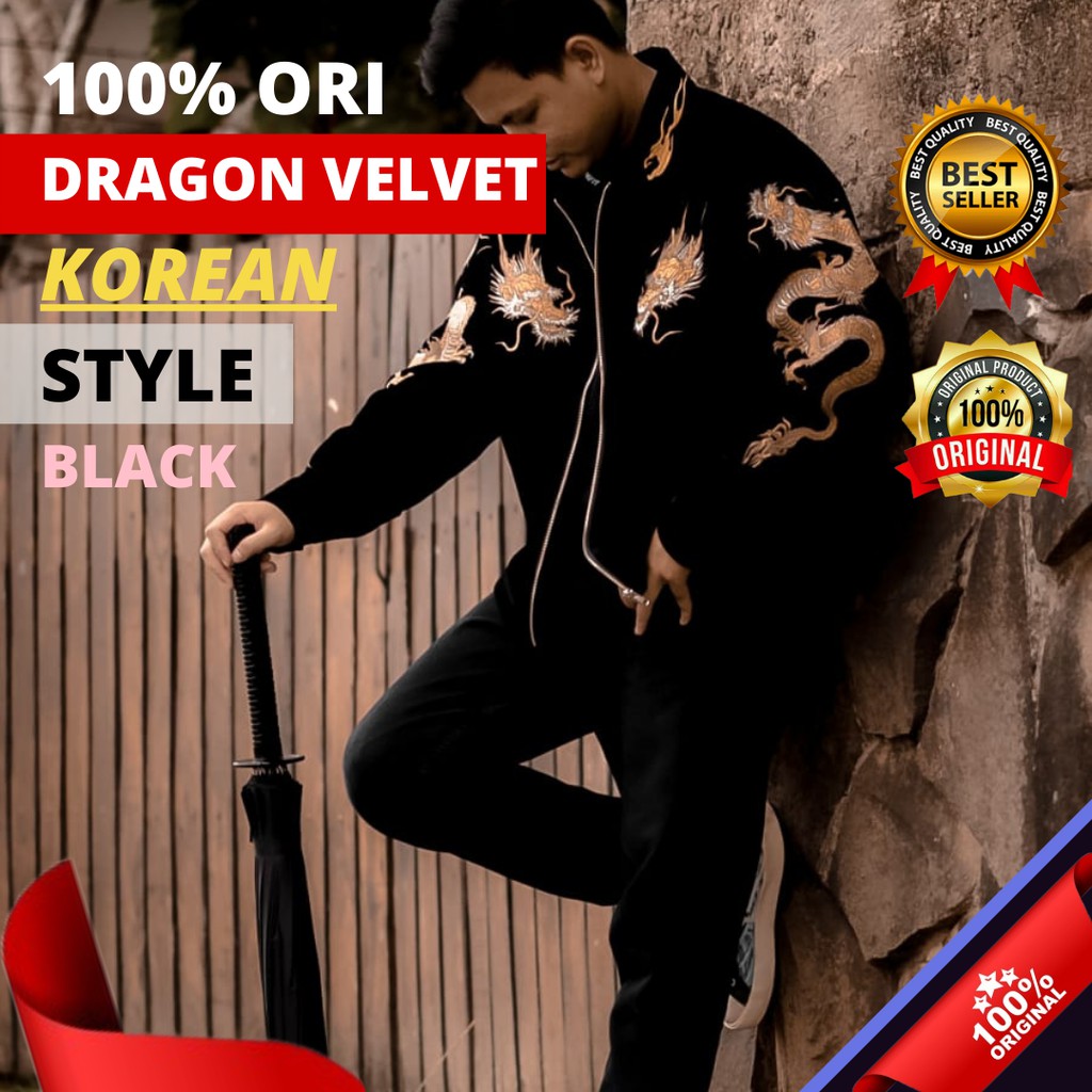 Sukajan Jacket pria Sukujan original Dragon velvet hitam Jaket cowok Erigo full bordir japanese ori