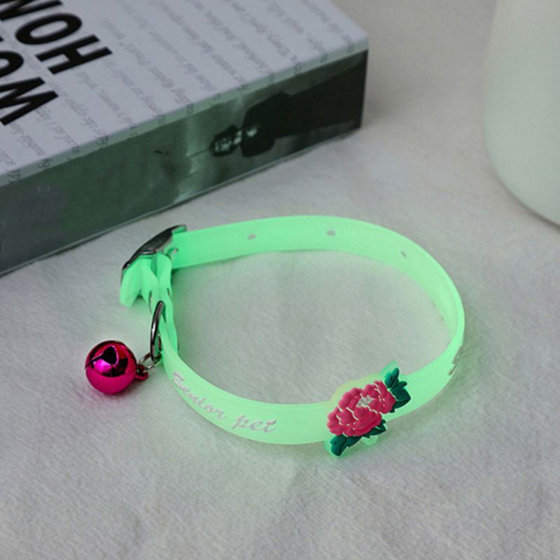 CRE  Pet Glowing Collars with Bells Glow at Night Dogs Cats Light Luminous Necklace