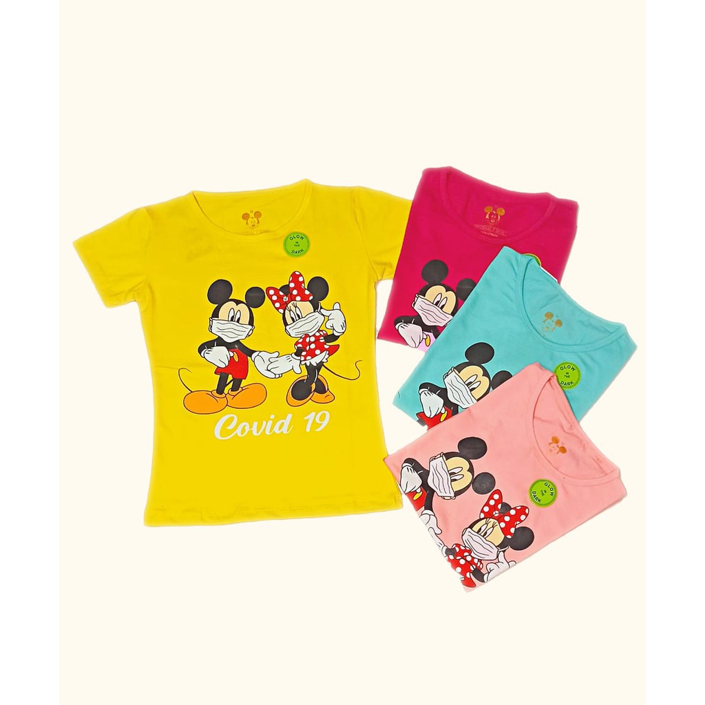Kaos Anak Perempuan Distro Katun Stretch Karakter Mcky Covid Usia 4-9 Tahun
