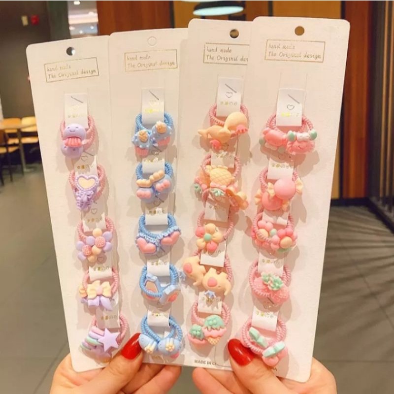 free Pouch 10 pcs Tali Rambut Anak / Ikat Rambut Lucu Kwallitas import
