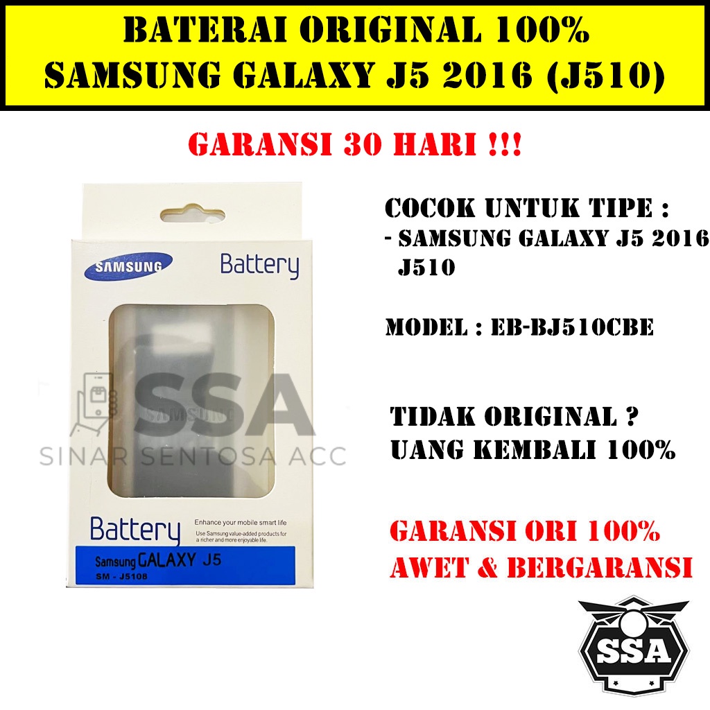 Baterai Samsung J510 J5 2016 Original 100% Battery Batre Batrai ORI HP Samsung Garansi Awet