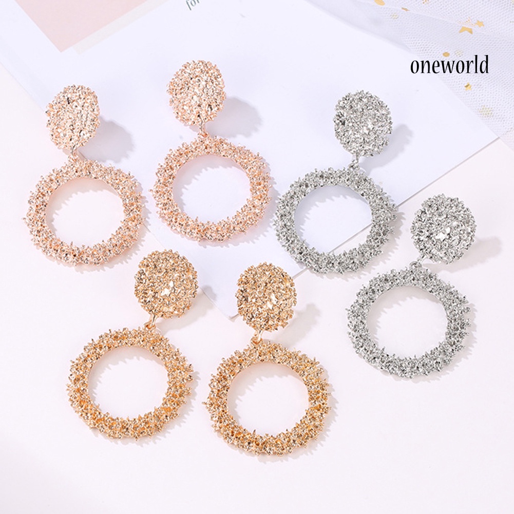 OW@ Fashion Women Geometric Hollow Circle Pendant Dangle Stud Earrings Jewelry Decor