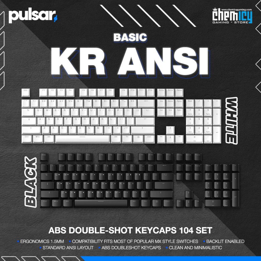 Pulsar Basic KR ANSI ABS Doubleshot Keycaps 104 Set (US/KR)