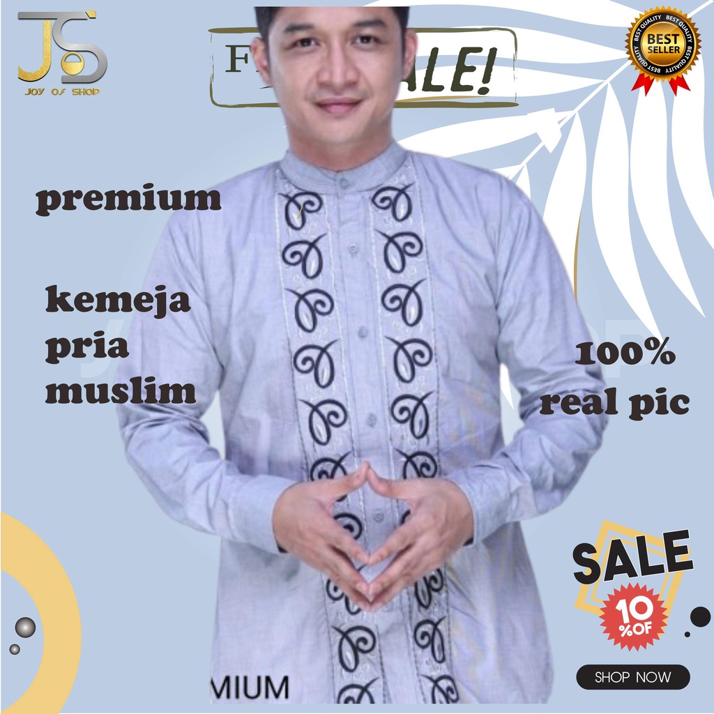 baju kemeja pria muslim esha koko lengan panjang / pakaian pria bordir muslim catton premium b39