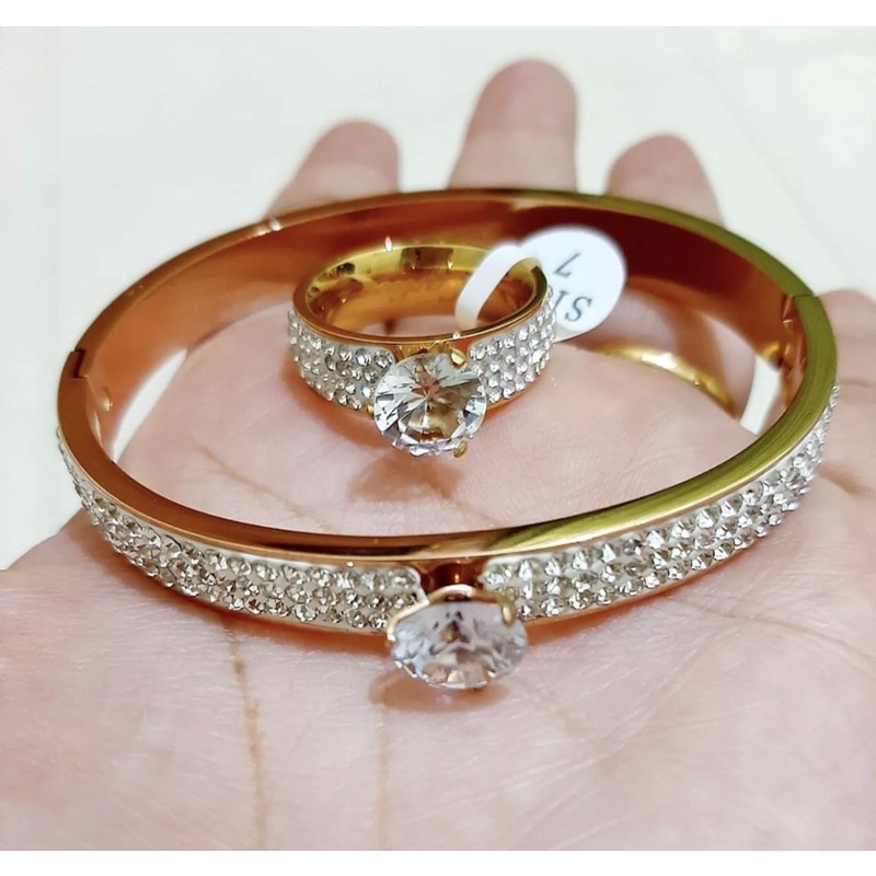 PERHIASAN SET GELANG + CINCIN ASLI TITANIUM
