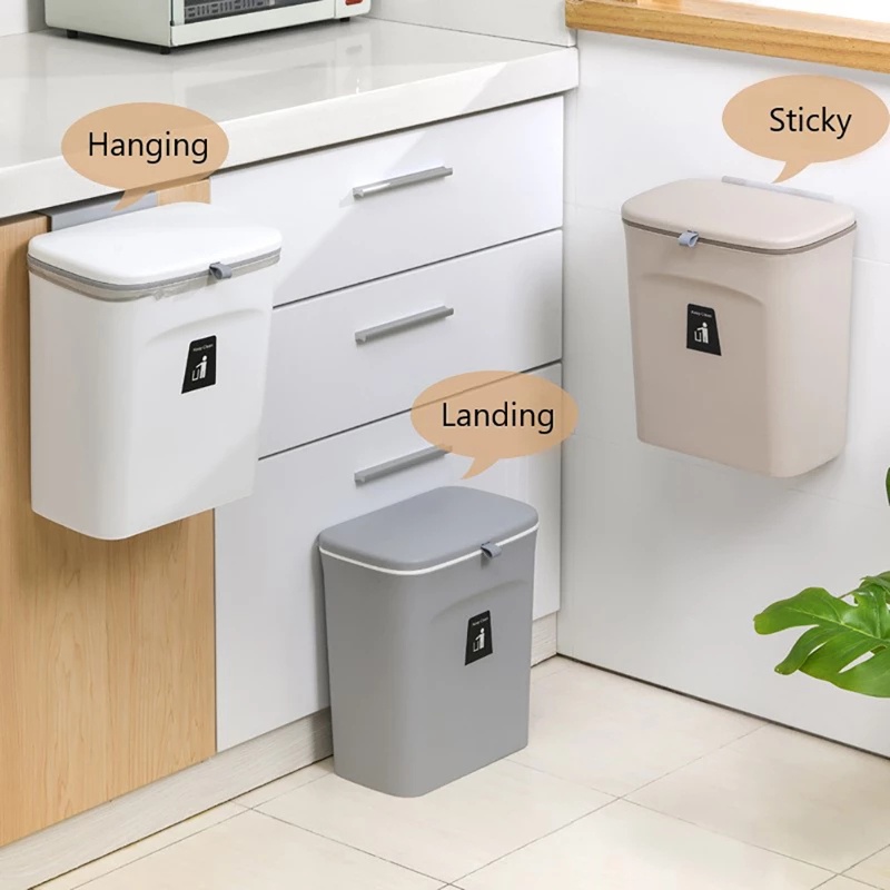 7L/9L Kitchen Creative Wall-mounted Plastic Slip Cover Trash Can With Lid / Household Cabinet Door Bathroom Classification Garbage Bin