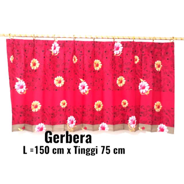 Gorden hordeng jendela pendek kecil/Washtafel kolong Dapur Gerbera ukuran 150 x 75 cm