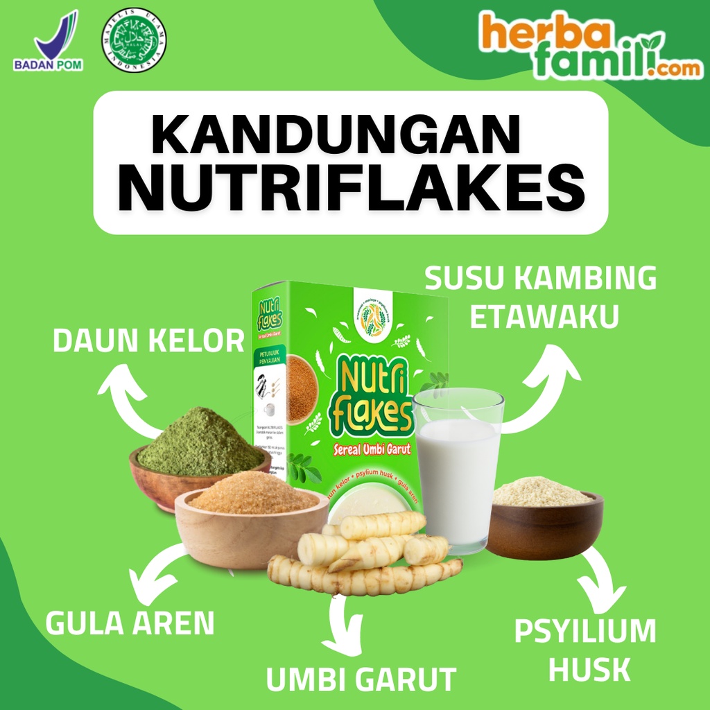 NUTRIFLAKES Sereal Cereal Ekstrak Daun Kelor Solusi Atasi Asam Lambung Maag Akut Diabetes Diet Tingkatkan Antibody Imunitas Tubuh 280 Gram