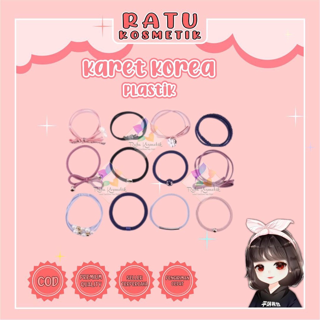 ❤ RATU ❤ Karet Ikat Rambut Wanita Korean Style | Kuncit Rambut Korea Tas | Kuncir Toples Rainbow Pastel