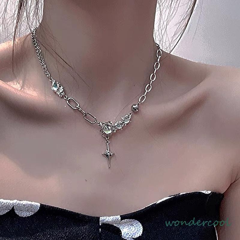 Desain Niche Moonstone Duri Rantai Tulang Selangka Manis Dan Keren Kalung Hip-hop Wanita-Won