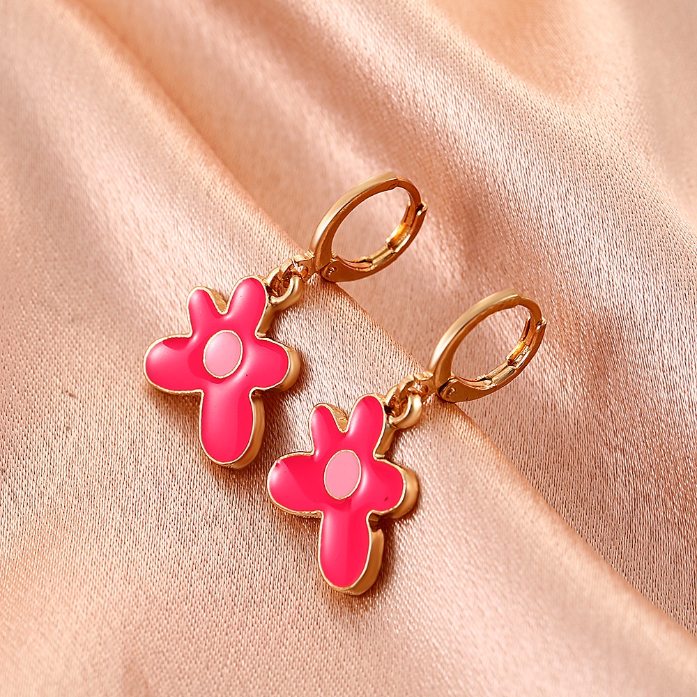 Ins red blogger's same color oil dripping irregular flower earrings, European and American fashion sweet girl style earrings