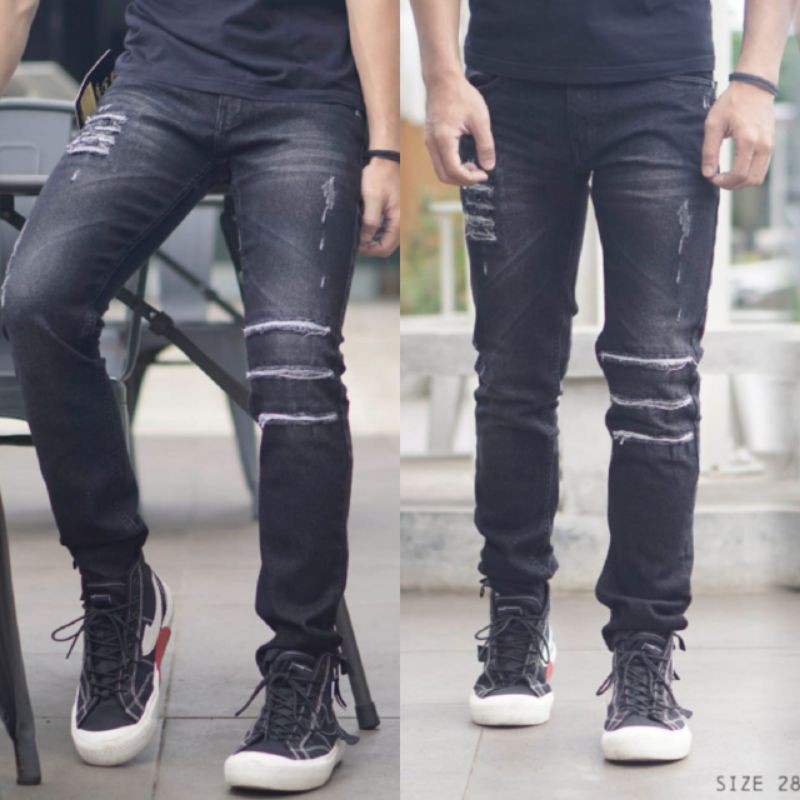 Celana Ripped jeans Pria Denim Cowok Panjang Model Slim Fit Celana Sobek Pria Calana Distro Premium