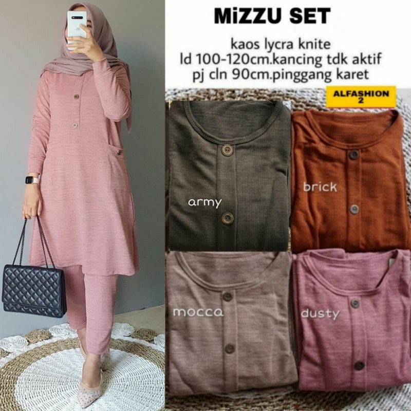 TKG - MIZZU SET Celana Tunik Wanita Kaos Lycra Knite Busui Friendly Jumbo by Fashion Solo