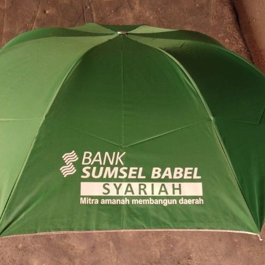Payung Lipat 3 warna HIJAU bawah Silver UV Protection + Sablon Custom 1 film 1 warna 4 sisi