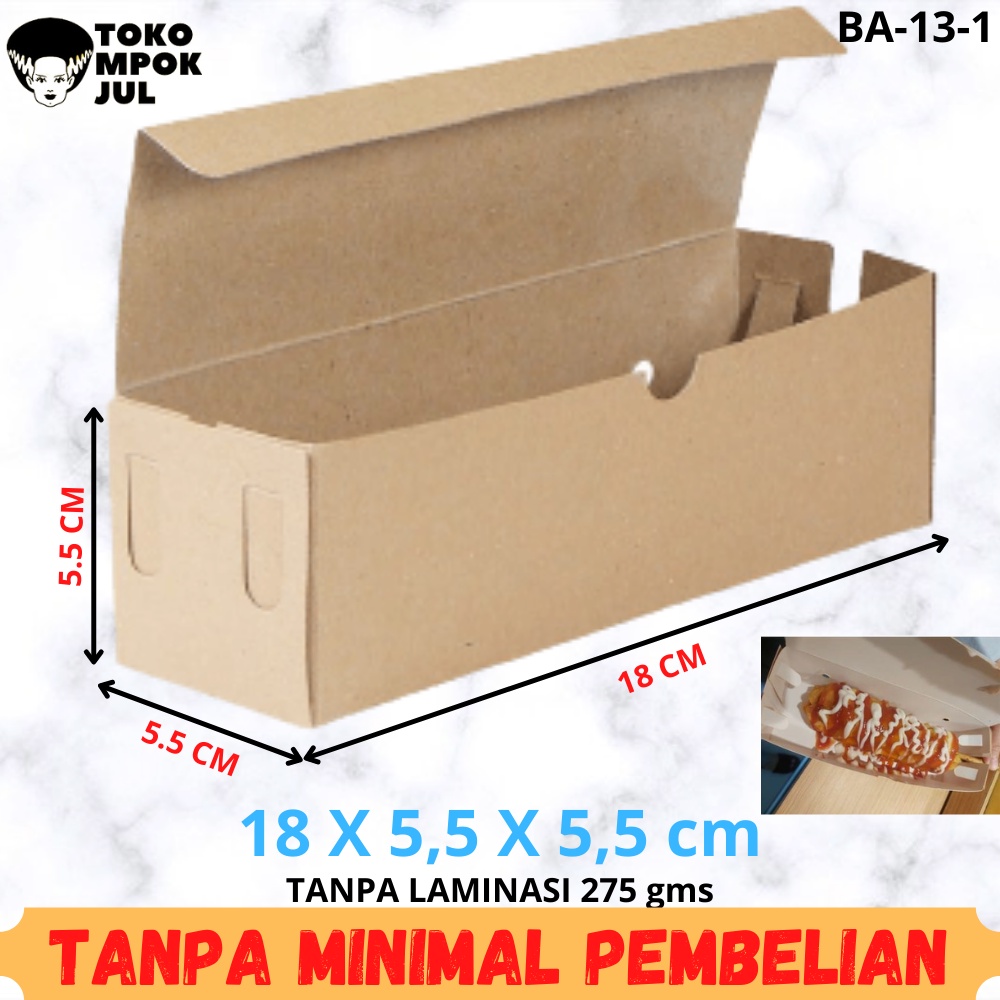 

TANPA MINIMUM - Box Kardus Dus Kotak Tempat Hotdog Hotang Tokebi Tokkebi Sostang Sate 18x5,5x5,5 cm