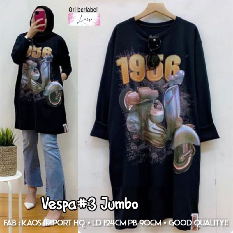 Atasan wanita kaos lengan panjang/vespa#3 jumbo black
