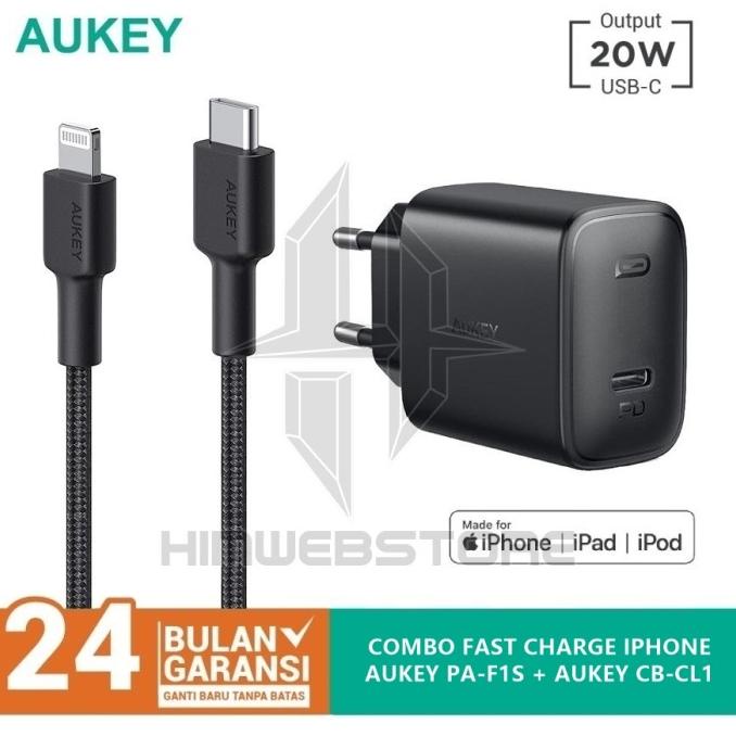 AUKEY Charger PA-F1S + Kabel CB-CL1 PD Fast Charging Iphone Ipad | CHARGER HANDPHONE
