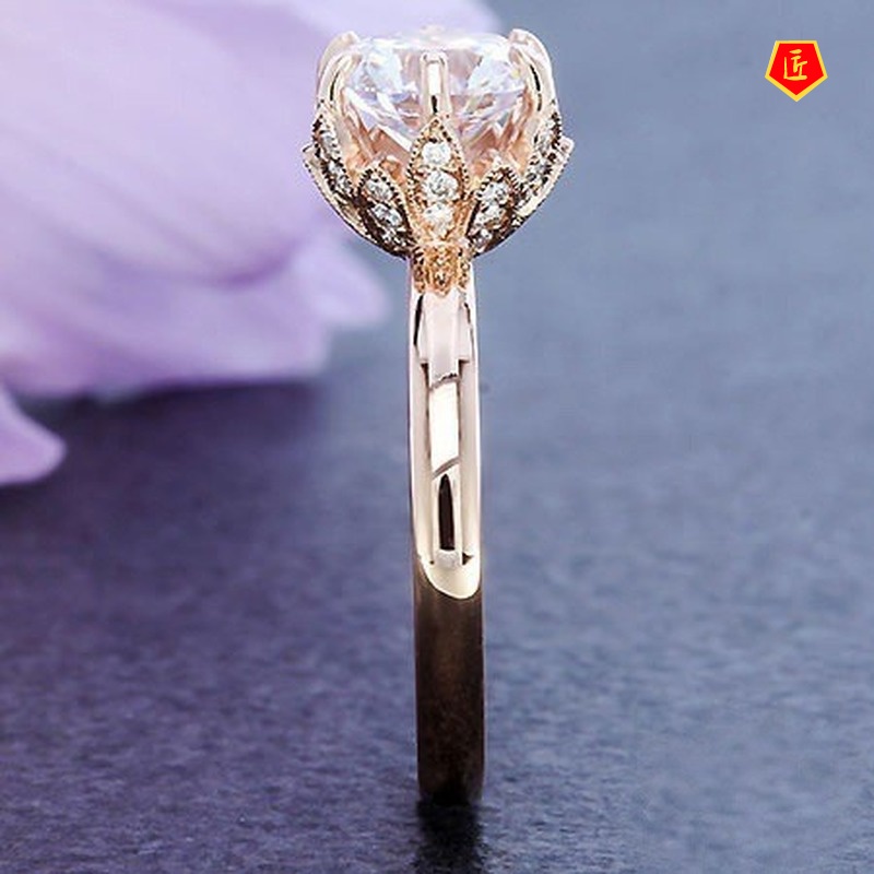 [Ready Stock]Female Crown 14K Rose Gold Flower Ring Fashion