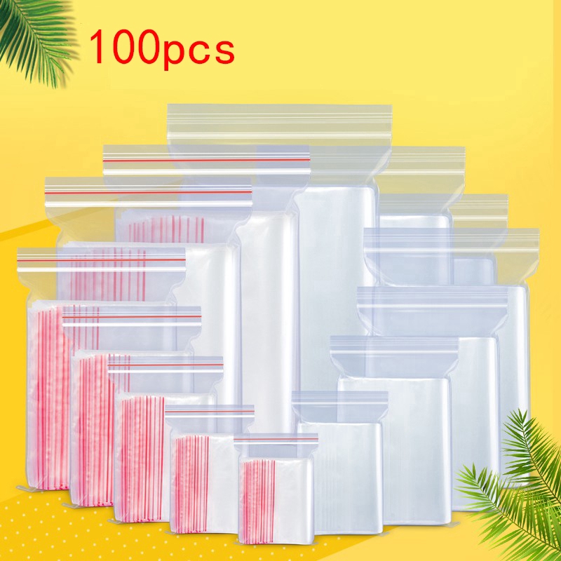 100pcs Kantong Plastik Tebal Transparan Dengan Zip Lock Untuk Makanan/Perhiasan