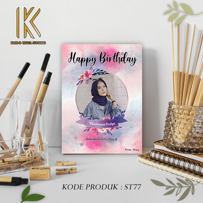 Custom Kado Hadiah Ulang Tahun Cewek Cowok Wisuda Pernikahan Bingkai Foto Wood Printing
