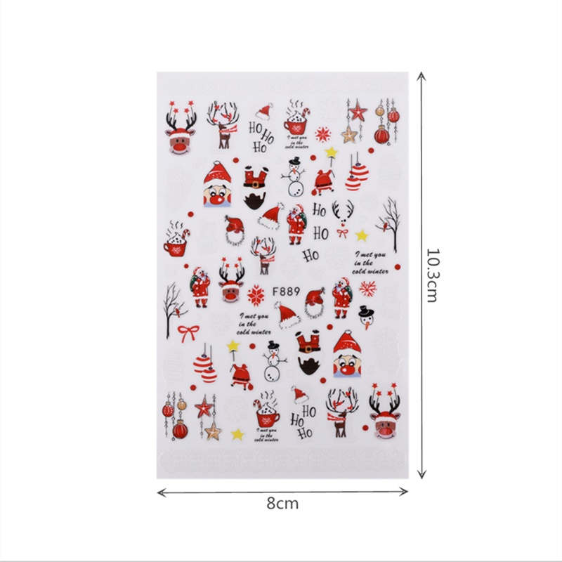 1 Lembar Stiker Kuku 3D Motif Kartun Rusa Santa Claus Penguin Tahan Air Untuk Dekorasi Nail Art