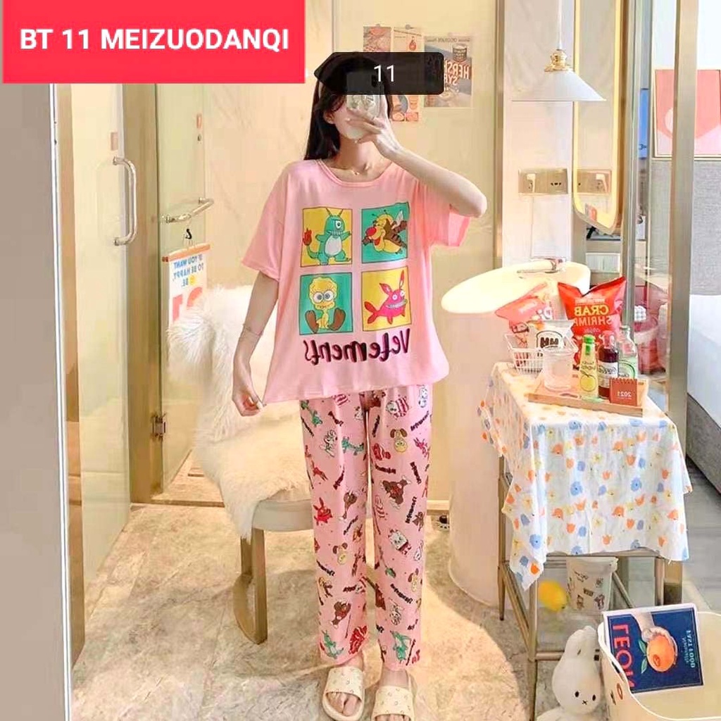 BEE - Baju Tidur Piyama Set Lengan Pendek Celana Panjang Import Premium