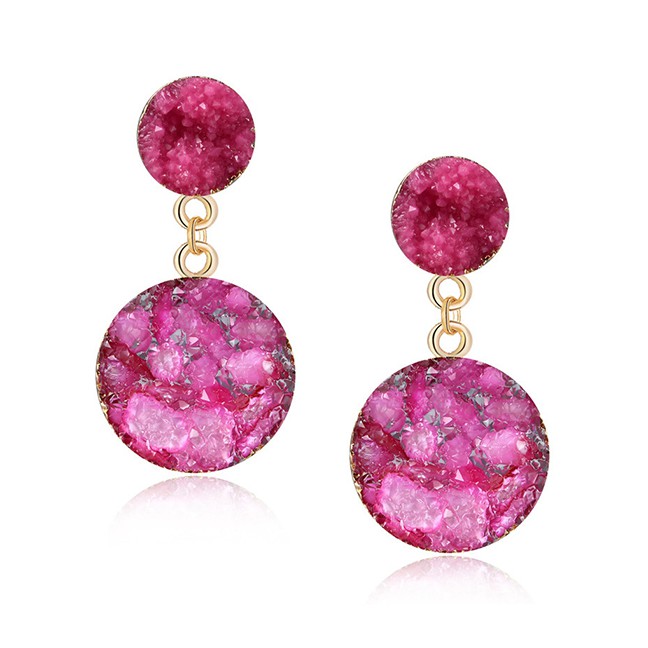 LRC Anting Tusuk Fashion Purple Imitation Natural Stone Round Earrings F62904