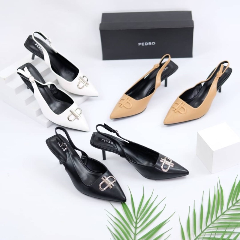 Sepatu Kulit Hak Tinggi Wanita Kulit Sintesis PDR Leather Slingback High Heels 6,5cm Premium Import 