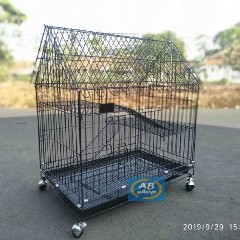 (Size XL 76x45x85) Kandang kucing tingkat 2 dengan roda model rumah (Kode : 03Rm)