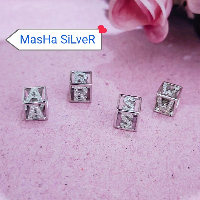 LIONTIN KALUNG GELANG PERAK ASLI SILVER 925 LAPIS MAS PUTIH-BANDULAN HURUF DADU