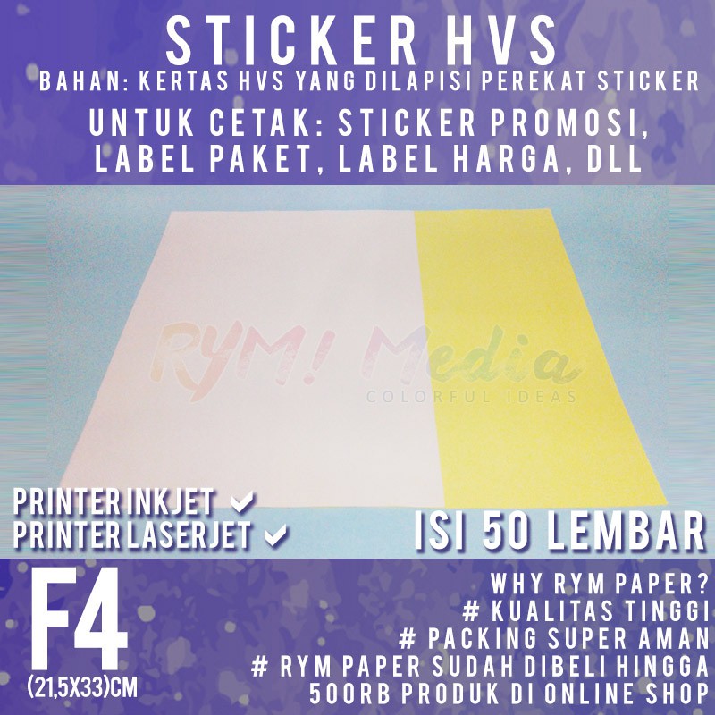 

RB Sticker HVS F4 Isi 50 Lembar / Kertas Stiker Doff Matte Folio