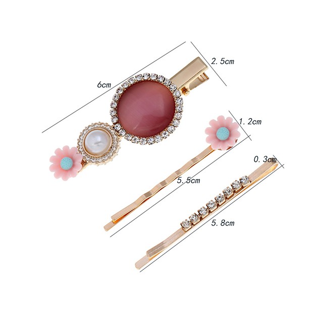 LRC Jepit Rambut Fashion Flower Pearl Hair Clip Three-piece F5736X