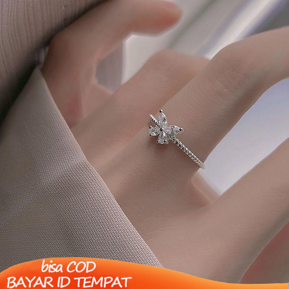 COD❤️Cincin Kupu-Kupu Wanita Korea Anti Karat Dan Anti Luntur Model Terbuka DesainAksen Berlian Untuk  Fashion Aksesoris Murah