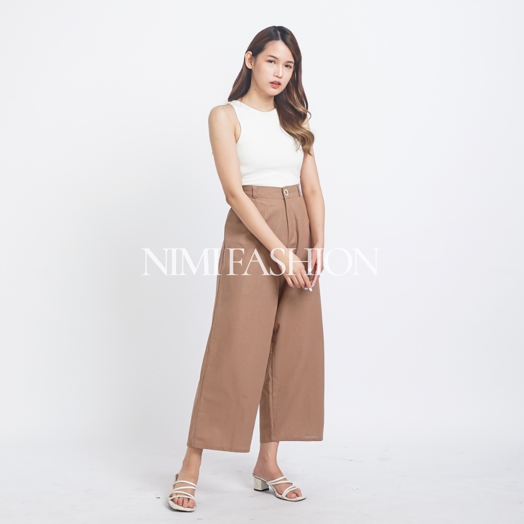 Nimi Kulot Linen Highwaist Wanita / Wide Leg Culottes Linen Pants Premium