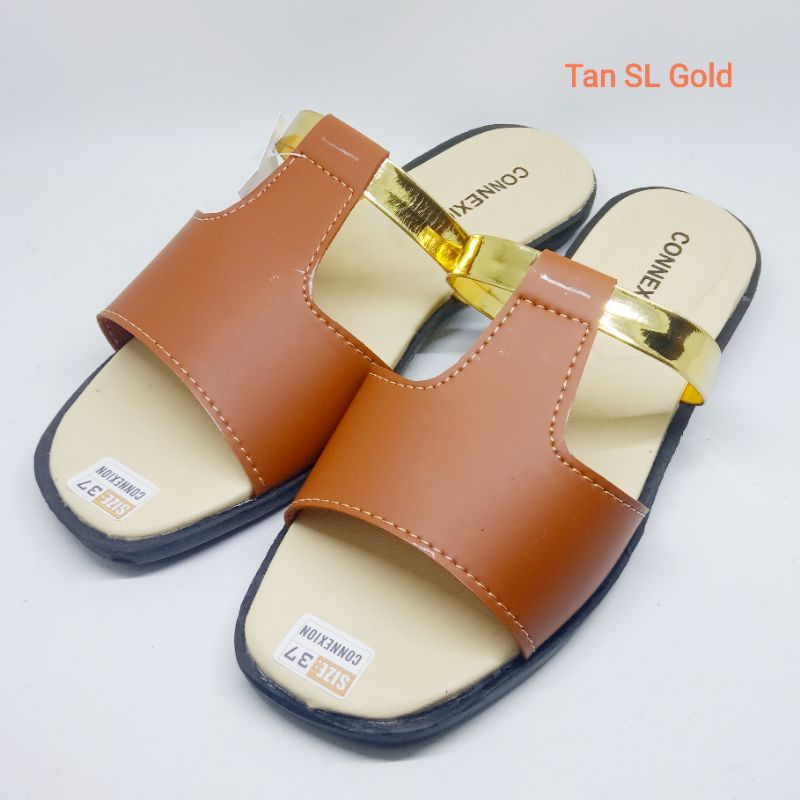 Sandal wanita selop connexion  / sandal kokop slip on terbaru kode SlGold 01