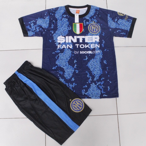 setelan baju bola intermilan/jersey bola anak bisa sablon nama size 7-12thn