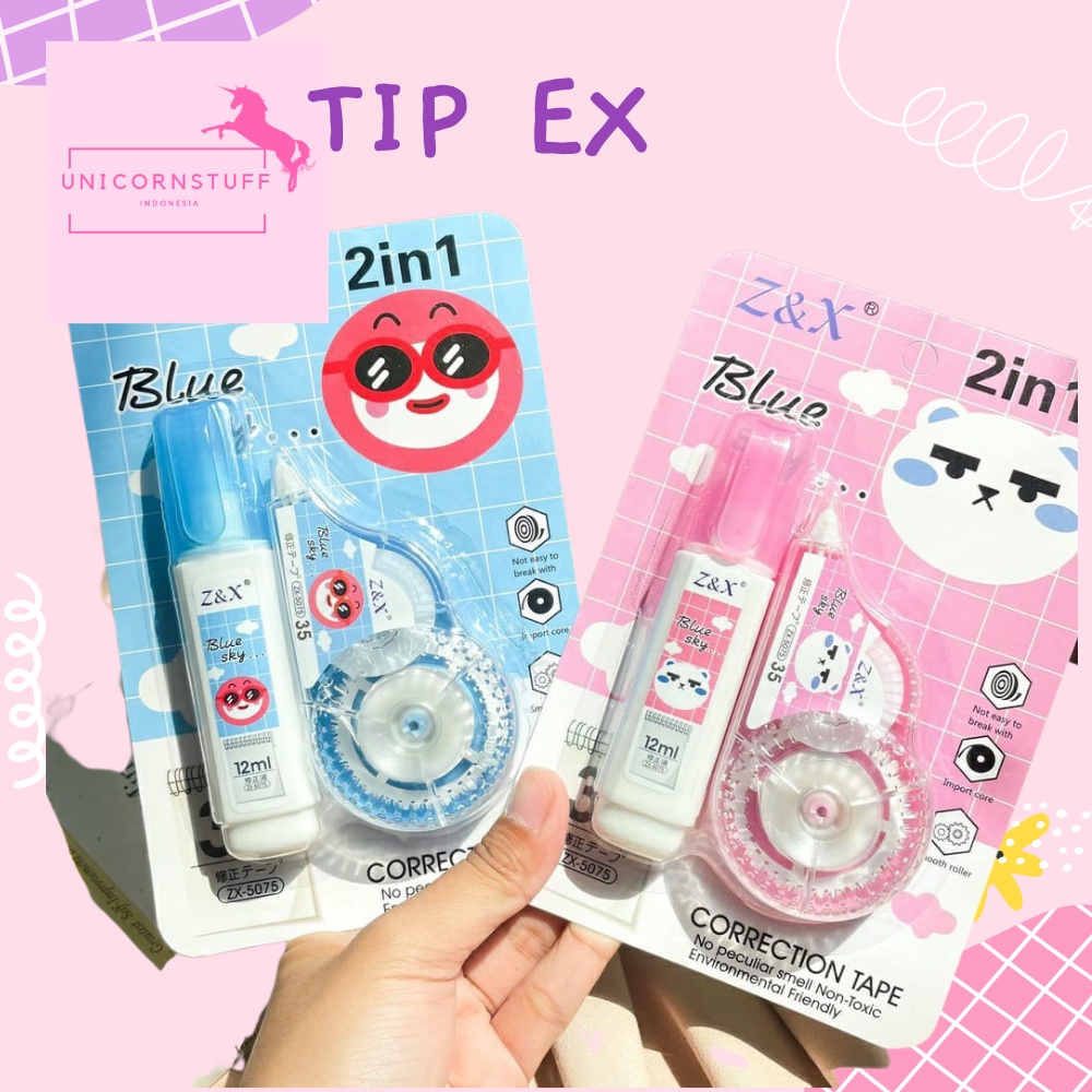 2IN1 Tip Ex Lucu Tipex Stipo Correction Tape Kertas X Sekolah Cewek