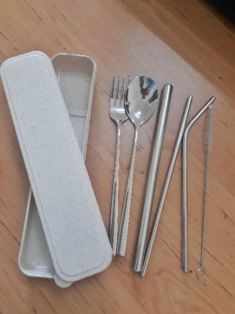 Sedotan Stainless & Korean Cutlery Set Box # Silver