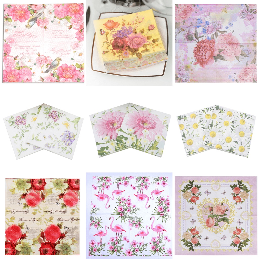 [15Gaya] 20lembar/pack Serbet Kertas Motif Plum Blossom Untuk Pesta Ulang Tahun Pernikahan Servilleta