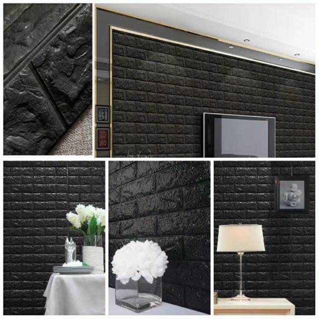 Wallpaper Dinding Foam Bata Hitam 3D 70x77 cm Waterproof